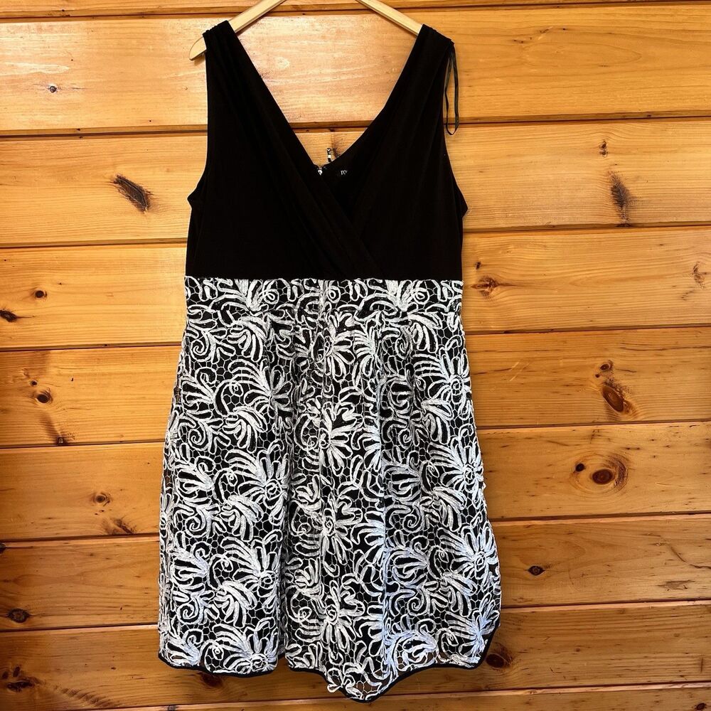 Roz & Ali Sequin Dress Women’s 22 Black White Ribbon Skirt Sleeveless Party Midi